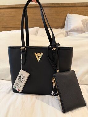 Valentino Orlandi Black Tote Bag with Matching Pouch